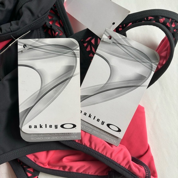 Oakley O-Laser Cut Triangle Brazilian 2 Piece Top Bottom Bikini Set Gray Small - Picture 13 of 17
